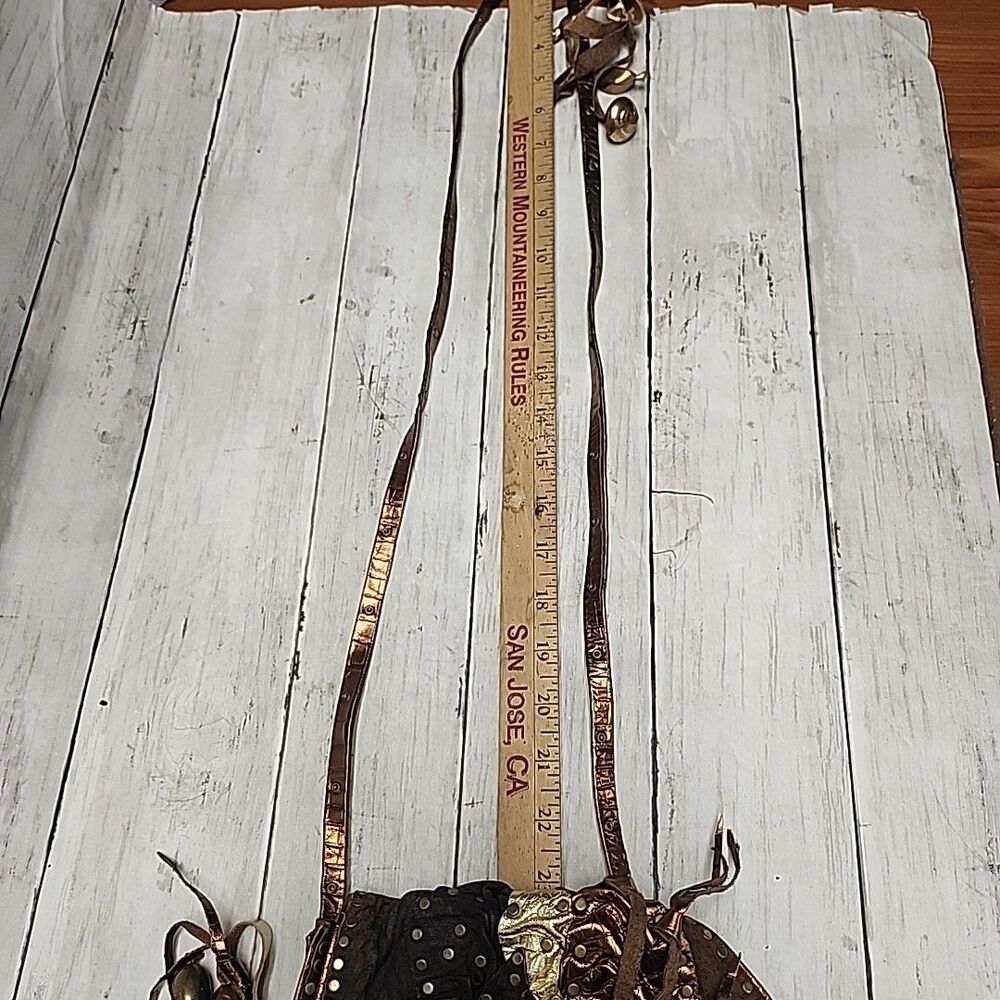 Vintage Unique Handmade Artisan Brown Leather Boho Small Crossbody Shoulder Bag - Picture 8 of 12